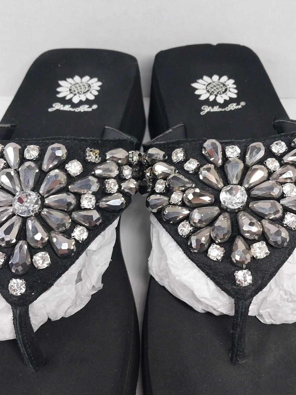 Yellow Box Alaine Size 10 Platform Sandal Rhinestone Sparkle Leather Flip Flops - Picture 3 of 14